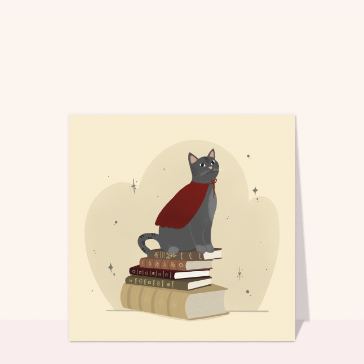 Carte chat et chaton : Petit chat sur des grimoires