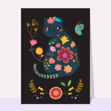 Carte Petit chat avec des fleurs