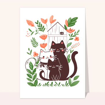 Carte chat et chaton : Petits chats blanc et noir