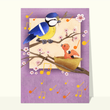 Carte avec un oiseau : Mesanges qui chantent