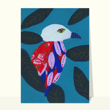 Oiseau imaginaire à fleurs rouges