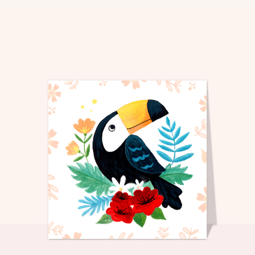 Nature, vacances, paysages et animaux : Le toucan sur des fleurs colorées