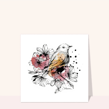 Aquarelle d`un oiseau sur une branche