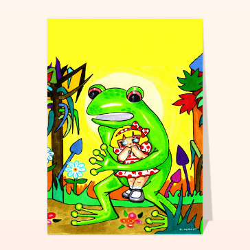 carte d'animaux : Grenouille avec une petite fille