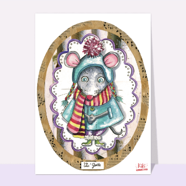 carte d'animaux : Petit rat et son bonnet d`hiver