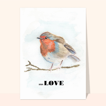 Carte De l`amour et un oiseau