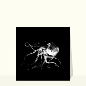 Carte Pieuvre en noir et blanc