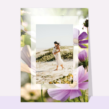 Carte souvenir de vacances : Souvenirs de vacances et fleurs violettes