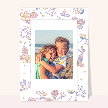 Carte souvenir de vacances : Photo souvenir de vacances encadrée de fleurs