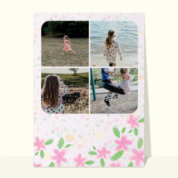 Carte souvenir de vacances : Jolies fleurs roses