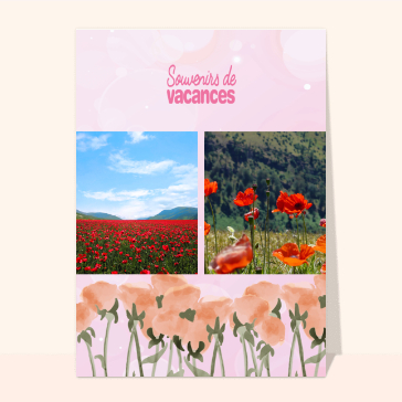 Carte souvenir de vacances : Souvenirs de vacances fond rose et jolies fleurs