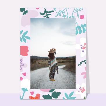 Carte souvenir de vacances : Fleurs dessinées sur fond rose