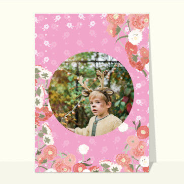 Carte souvenir de vacances : Fond de fleurs roses