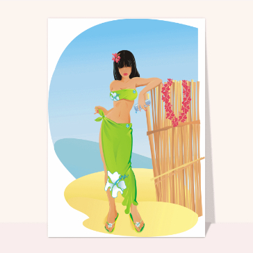 carte de vacances : Jeune fille sur la plage