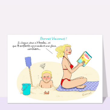 carte de vacances : Faire ses devoirs sur la plage