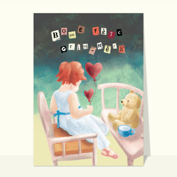 carte fête des grand-mères : Petite fille et son ourson