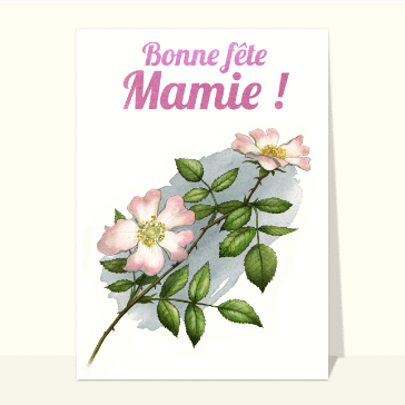 Carte Bonne fête mamie et roses sauvages