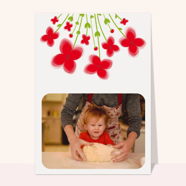 Carte personnalisée fête des mamies : Des fleurs rouges pour mamie
