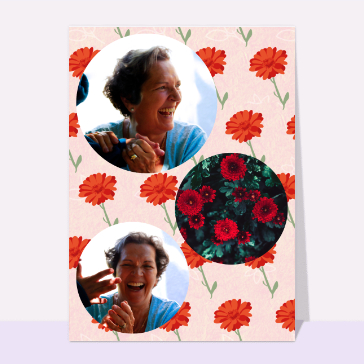 Carte personnalisée fête des mamies : Jolies fleurs rouges pour mamie