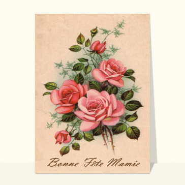 carte ancienne fête des grands-mères : Roses pour la fête des grand-mères