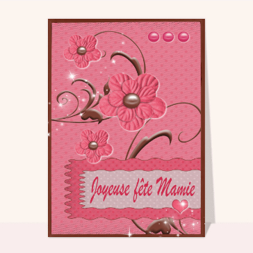 carte ancienne fête des grands-mères : Joyeuse fête mamie avec des fleurs roses