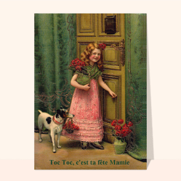 carte ancienne fête des grands-mères : Toc Toc c'est ta fête mamie