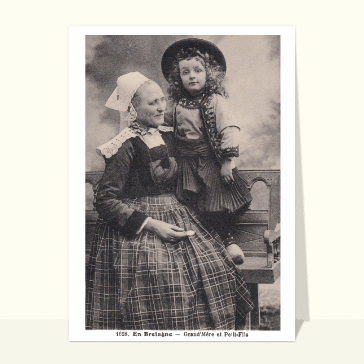 carte ancienne fête des grands-mères : Grand-mère bretonne et sa petite fille