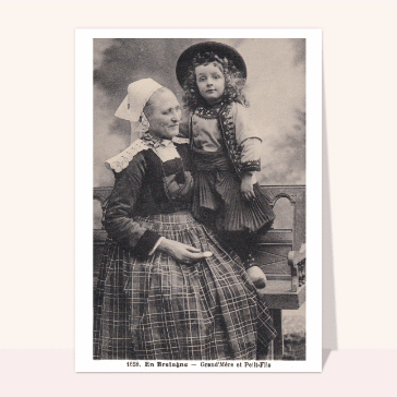 carte ancienne fête des grands-mères : Grand-mère bretonne et sa petite fille
