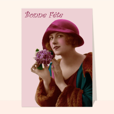 carte ancienne fête des grands-mères : Jeune femme des années 60