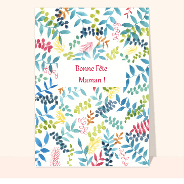 Carte Fête des mères et plantes colorées à l`aquarelle