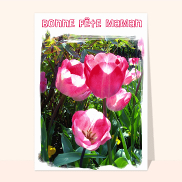 Carte fête des mères avec des fleurs : Bonne fête maman au pinceau