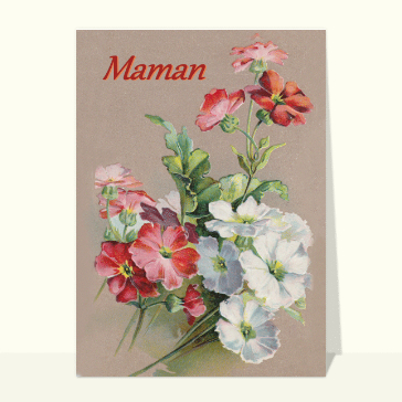 Carte fête des mères avec des fleurs : Fleurs blanches et rouges pour maman