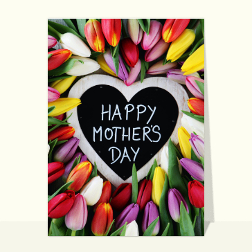 Fête des mères : Happy mother's day coeur entouré de fleurs