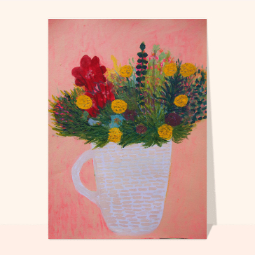 Carte fête des mères avec des fleurs : Bouquet peint aux fleurs colorées