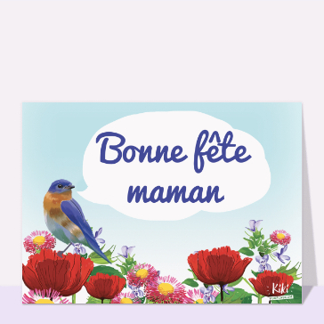 Carte fête des mères avec des fleurs : Mamans fleurs bleues et romantiques
