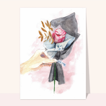 Rose à l`aquarelle bonne fête maman