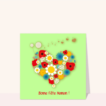 Carte Bonne fête et coeur de fleurs