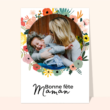 Bonne fête maman dans un cercle de fleurs Cartes bonne fête maman personnalisées