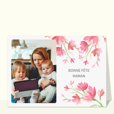 Bonne fête maman et fleurs à l`aquarelle Cartes bonne fête maman personnalisées