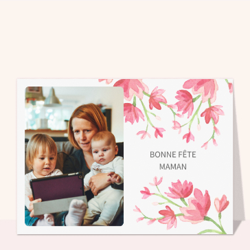 Bonne fête maman et fleurs à l`aquarelle