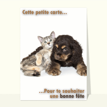 Carte fête des mères avec des animaux : La petite carte chien et chat