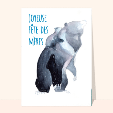 Carte fête des mères avec des animaux : Bonne fête maman ours