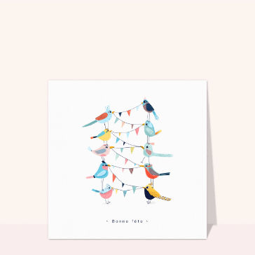 Carte Bonne fête et oiseaux colorés