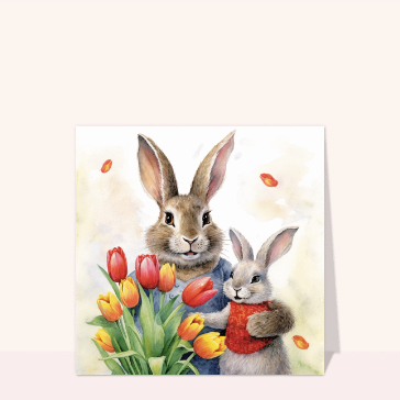 Maman lapin et bouquet de fleurs