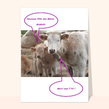 Carte de fête des mères amusante : Heureuse fete des meres maman vache