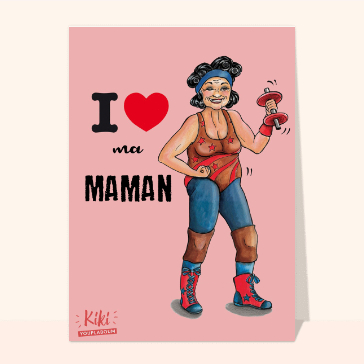 Carte de fête des mères amusante : I love ma maman sportive