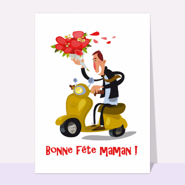 Carte de fête des mères amusante : Fete des meres en scooter
