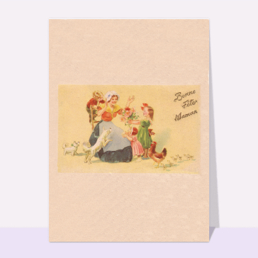 Carte ancienne bonne fête maman et ses animaux