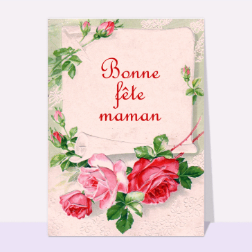 Carte ancienne bonne fête maman jolies roses