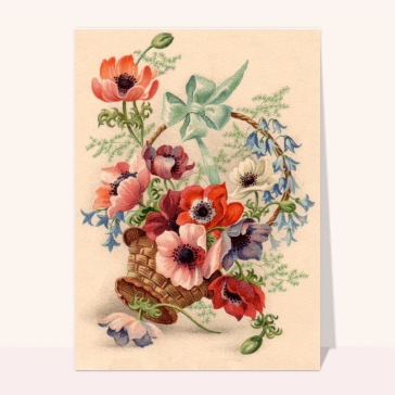 carte ancienne fête des mères : Corbeille de fleurs carte ancienne